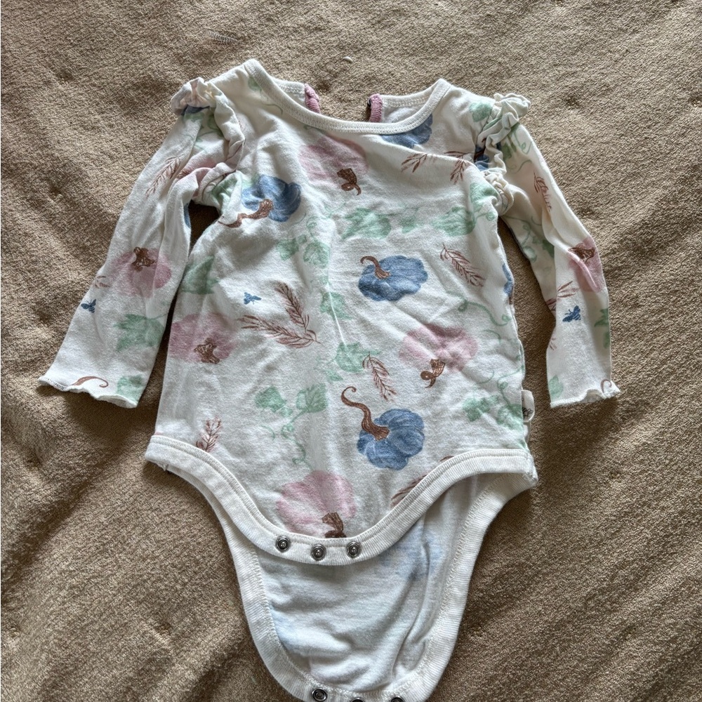 Burt's Bees Baby White Bodysuit with Pastel Blue Pink and Mint Pumpkin Print